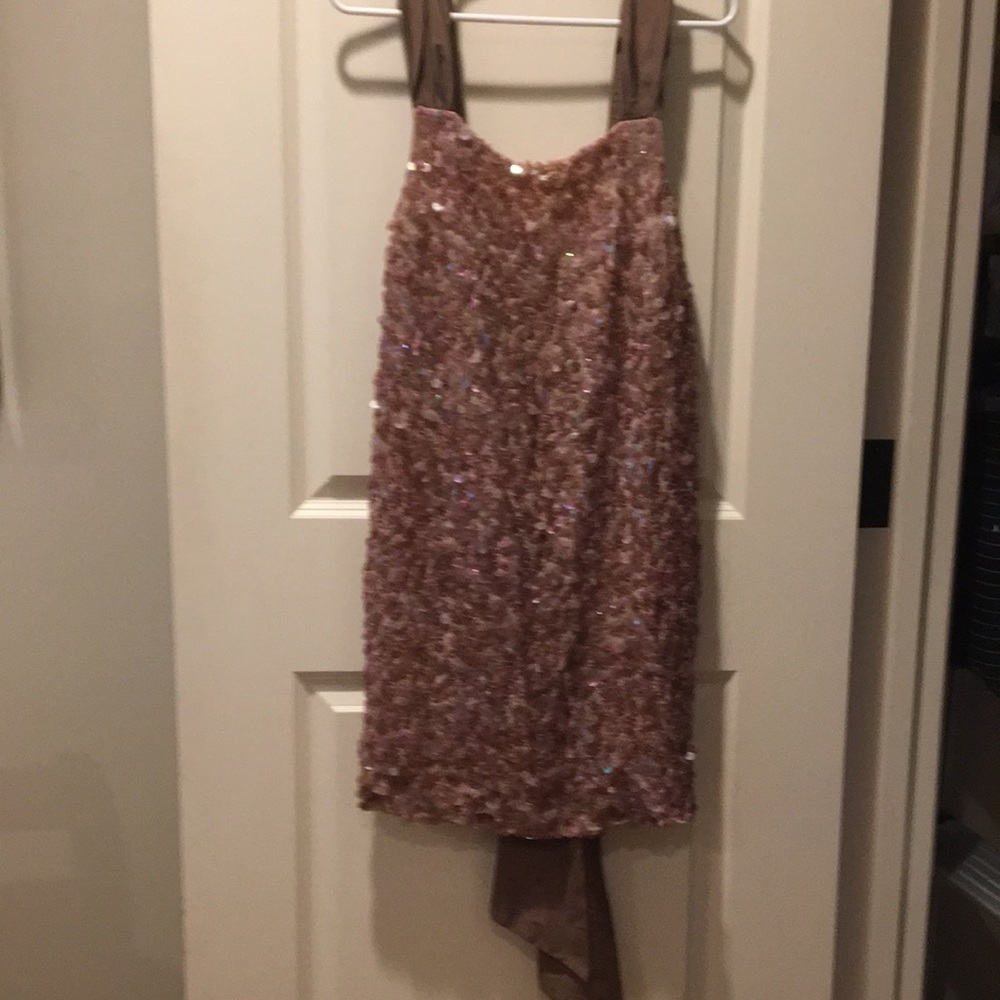 BCBG Maxazria sequin soft pink/plum lovely dress size10 silk needs some mending
